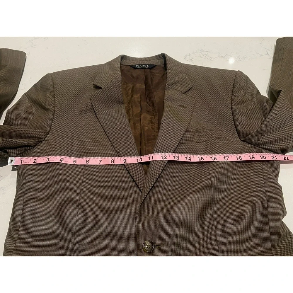 Jos. A. Bank 40L Brown Houndstooth 100% Wool Sport Coat Blazer Mens Flawed